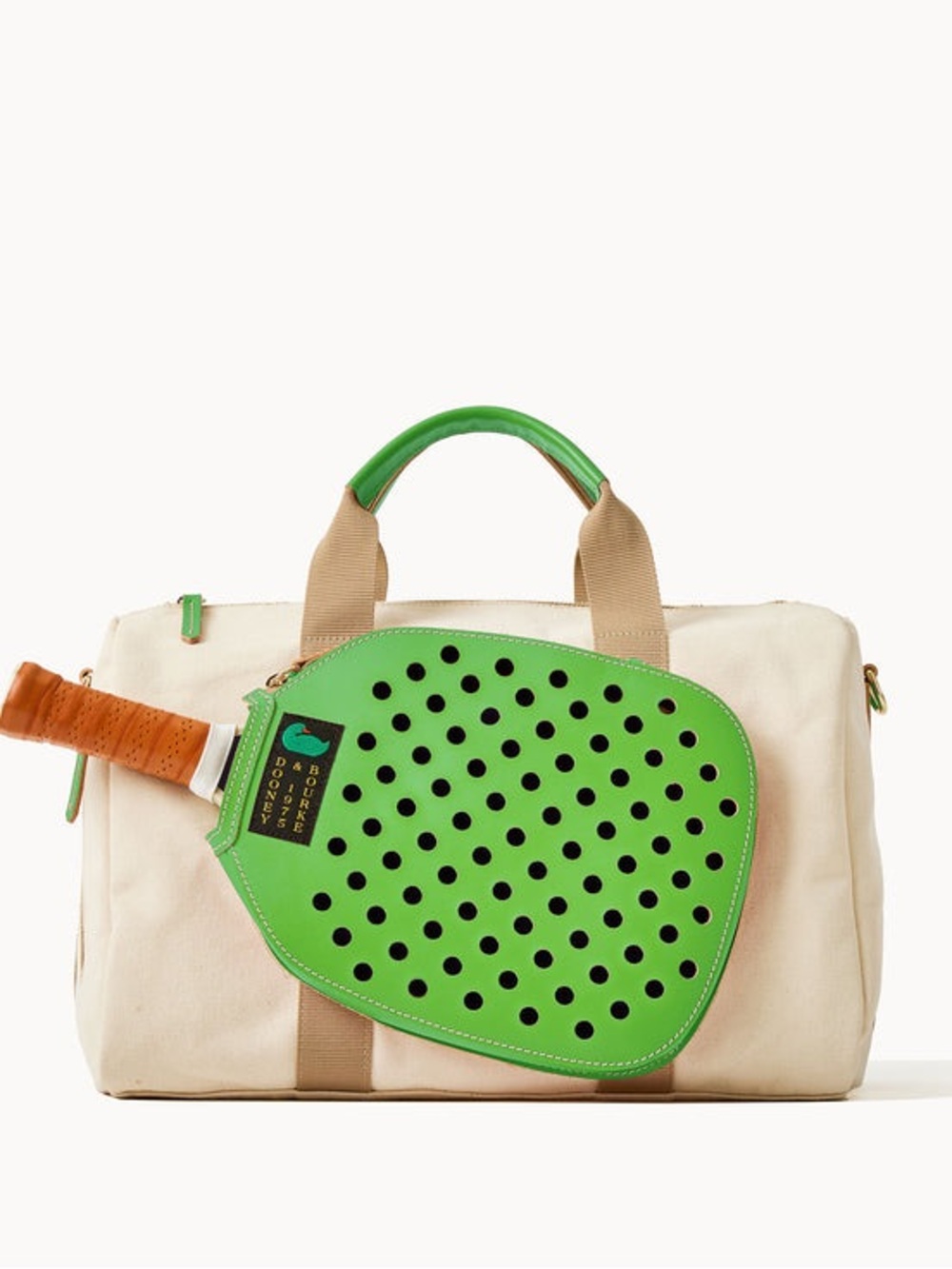 Dooney & Bourke Preppy Pickleball Duffle Bag 40 Cream and Green Canvas Tote - Picture 4 of 8